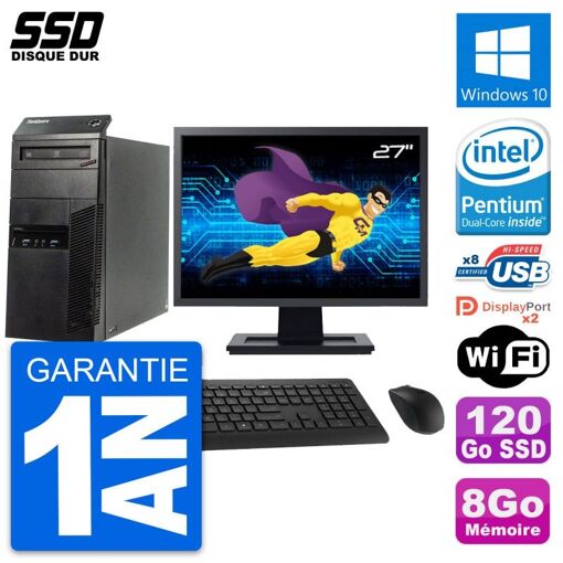 Lenovo ThinkCentre M83 Desktop Computer, 27" Screen, Intel Pentium G3220, 8GB RAM, 120GB SSD, Windows 10, WiFi