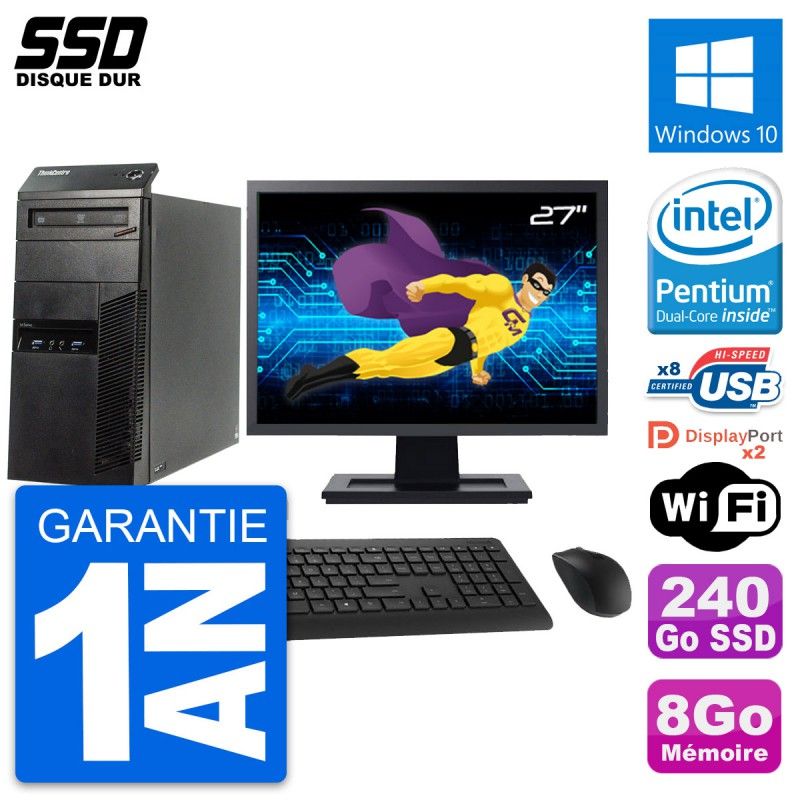 Lenovo ThinkCentre M83 Desktop - 27" Screen, Intel Pentium G3220, 8GB RAM, 240GB SSD, Windows 10, WiFi
