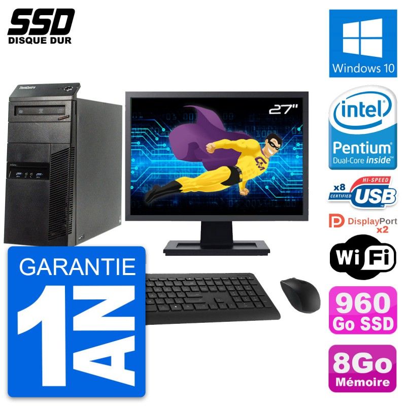Lenovo M83 Tower PC - 27" Screen, Intel G3220, 8GB RAM, 960GB SSD, Windows 10, WiFi