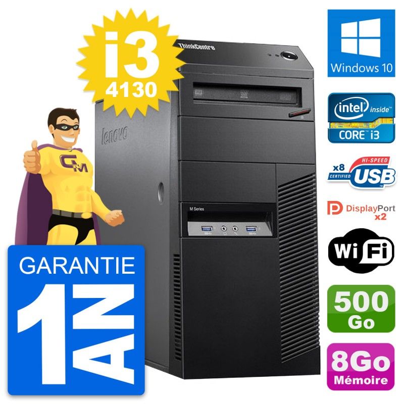 Lenovo ThinkCentre M83 Desktop Computer, Core i3-4130, 8GB RAM, 500GB HDD, Windows 10, WiFi