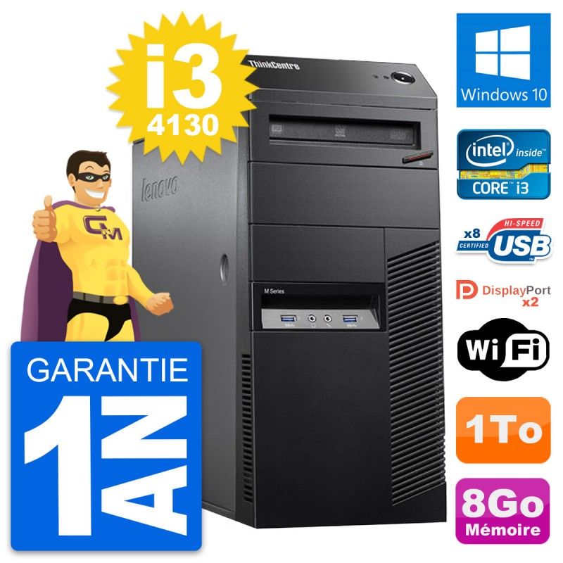 Lenovo ThinkCentre M83 Desktop PC - Intel i3-4130, 8GB RAM, 1TB HDD, Windows 10, WiFi