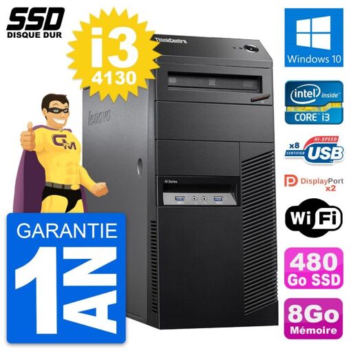 Lenovo ThinkCentre M83 Desktop PC - Intel i3-4130, 8GB RAM, 480GB SSD, Windows 10, WiFi