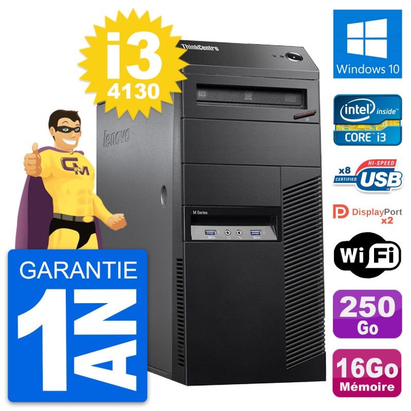 Lenovo ThinkCentre M83 Desktop PC - Intel Core i3-4130, 16GB RAM, 250GB HDD, Windows 10, WiFi