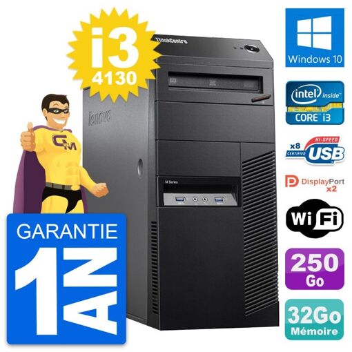 Lenovo ThinkCentre M83 Desktop PC - i3-4130, 32GB RAM, 250GB HDD, Windows 10, WiFi