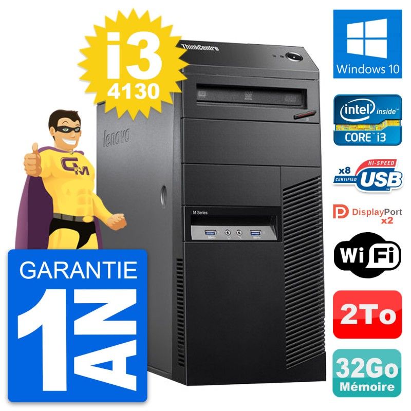 Lenovo ThinkCentre M83 Desktop PC - Intel i3-4130, 32GB RAM, 2TB HDD, Windows 10, WiFi