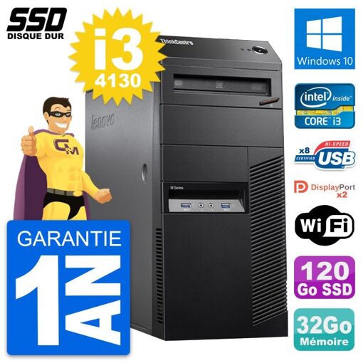 Lenovo ThinkCentre M83 Desktop PC - Intel i3-4130, 32GB RAM, 120GB SSD, Windows 10, Wifi