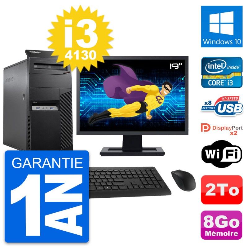 Lenovo M83 Desktop PC - 19" Screen, Core i3-4130, 8GB RAM, 2TB HDD, Windows 10, WiFi