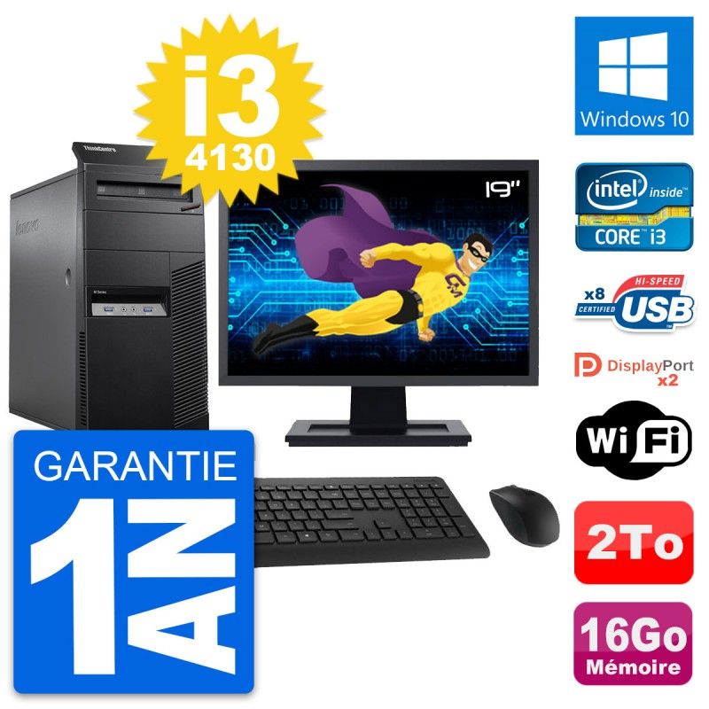 Lenovo M83 Desktop PC - 19" Screen, Intel i3-4130, 16GB RAM, 2TB HDD, Windows 10, WiFi