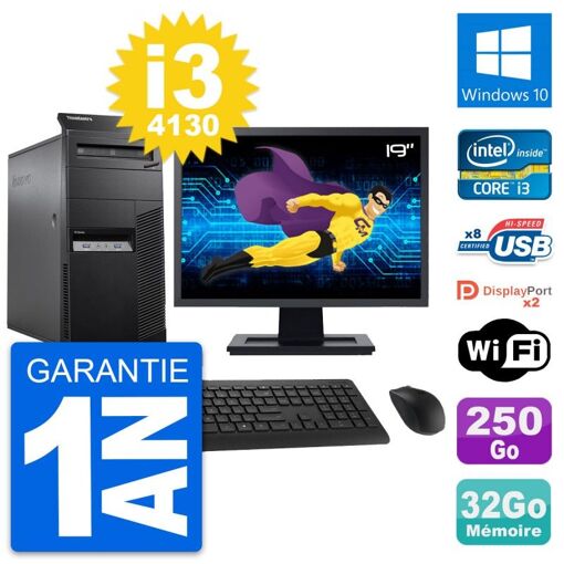 Lenovo ThinkCentre M83 Desktop Computer - 19" Screen, Intel i3-4130, 32GB RAM, 250GB SSD, Windows 10, WiFi