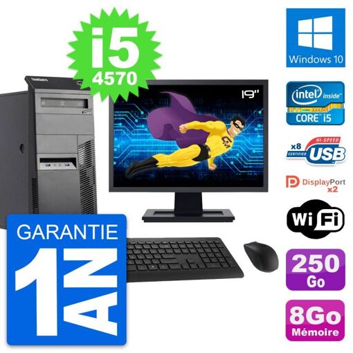 Lenovo M83 Desktop Computer - 19" Screen, Intel i5-4570, 8GB RAM, 250GB HDD, Windows 10, WiFi