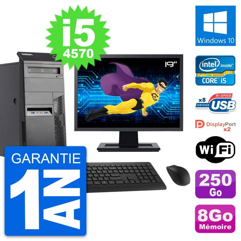 Lenovo M83 Desktop Computer - 19" Screen, Intel i5-4570, 8GB RAM, 250GB HDD, Windows 10, WiFi