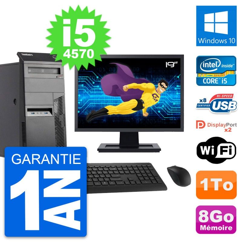Lenovo M83 Desktop Computer - 19" Screen, Core i5-4570, 8GB RAM, 1TB HDD, Windows 10, WiFi
