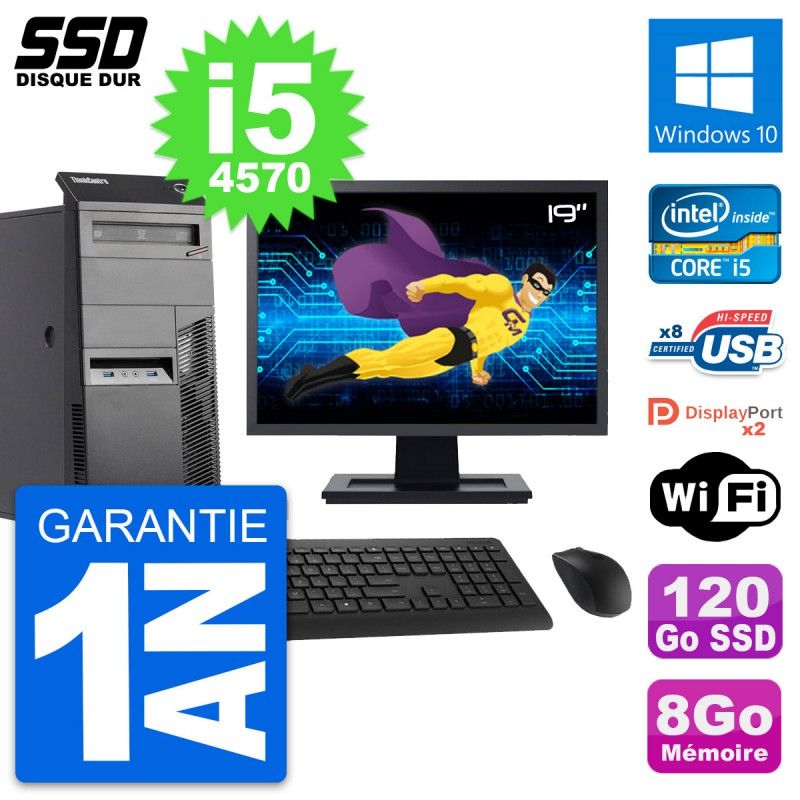 Lenovo M83 Desktop PC - 19" Screen, Intel i5-4570, 8GB RAM, 120GB SSD, Windows 10, WiFi