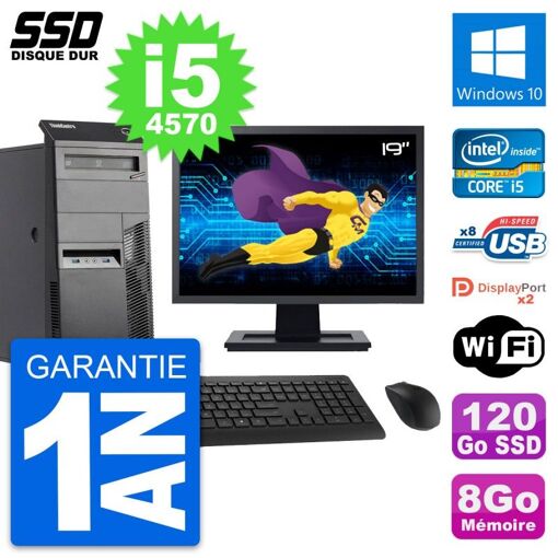 Lenovo M83 Desktop PC - 19" Screen, Intel i5-4570, 8GB RAM, 120GB SSD, Windows 10, WiFi