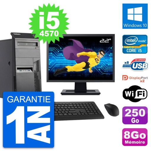 Lenovo M83 Desktop PC - 22" Screen, Intel i5-4570, 8GB RAM, 250GB HDD, Windows 10, WiFi