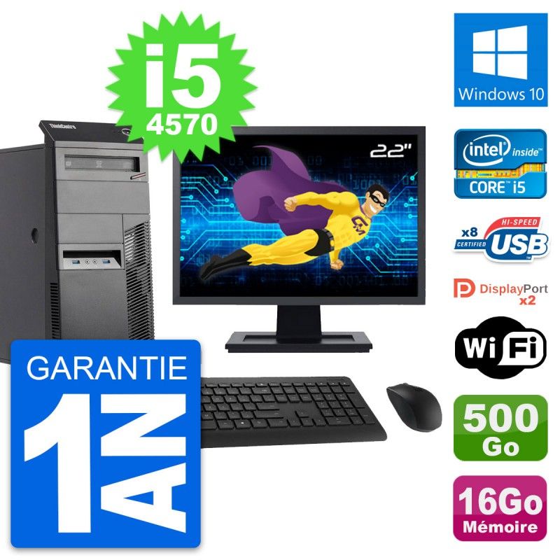 Lenovo M83 Desktop PC - 22" Screen, Intel i5-4570, 16GB RAM, 500GB HDD, Windows 10, WiFi