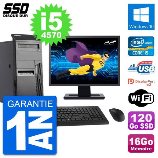 Lenovo M83 Desktop Computer - 22" Screen, Intel i5-4570, 16GB RAM, 120GB SSD, Windows 10, WiFi