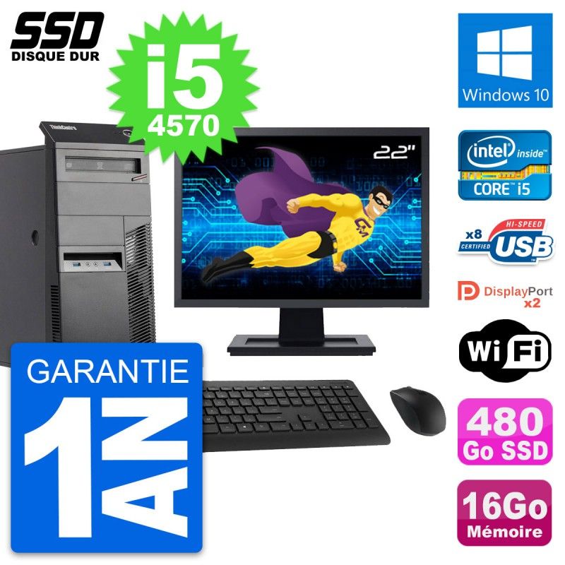 Lenovo M83 Desktop PC - 22" Screen, Intel i5-4570, 16GB RAM, 480GB SSD, Windows 10, Wifi