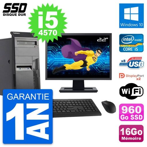 Lenovo ThinkCentre M83 Desktop PC - 22" Screen, Intel i5-4570, 16GB RAM, 960GB SSD, Windows 10, WiFi