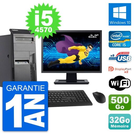 Lenovo ThinkCentre M83 Desktop PC - 22" Screen, Intel i5-4570, 32GB RAM, 500GB HDD, Windows 10, WiFi