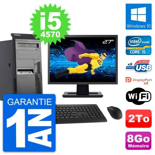 Lenovo M83 Tower PC - 27" Screen, Core i5-4570, 8GB RAM, 2TB HDD, Windows 10, WiFi
