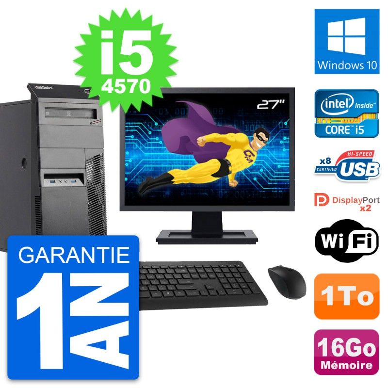 Lenovo M83 Desktop PC - 27" Screen, Intel i5-4570, 16GB RAM, 1TB HDD, Windows 10, WiFi