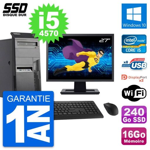 Lenovo M83 Tower PC - 27" Screen, Intel i5-4570, 16GB RAM, 240GB SSD, Windows 10, WiFi