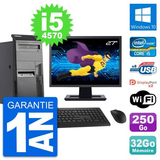 Lenovo ThinkCentre M83 Desktop Computer - 27" Screen, Intel i5-4570, 32GB RAM, 250GB SSD, Windows 10, WiFi