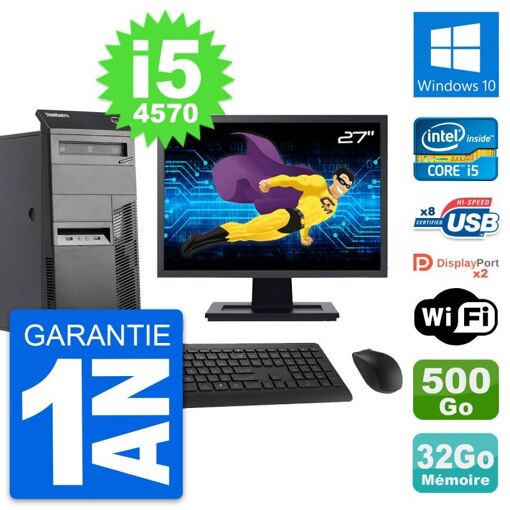 Lenovo M83 Tower PC - 27" Screen, Intel i5-4570, 32GB RAM, 500GB HDD, Windows 10, WiFi