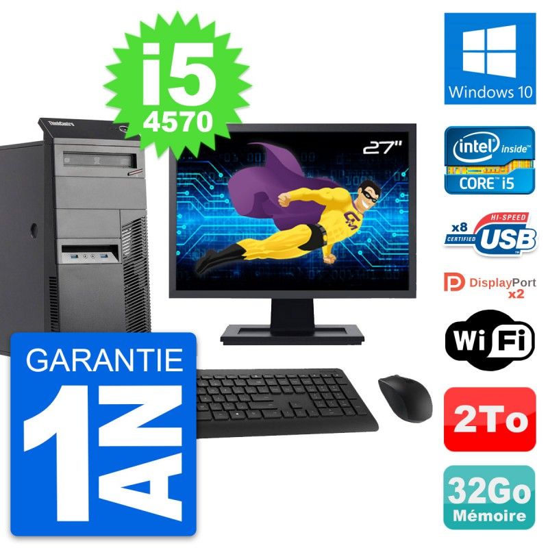 Lenovo M83 Desktop Computer - 27" Screen, Intel i5-4570, 32GB RAM, 2TB HDD, Windows 10, WiFi
