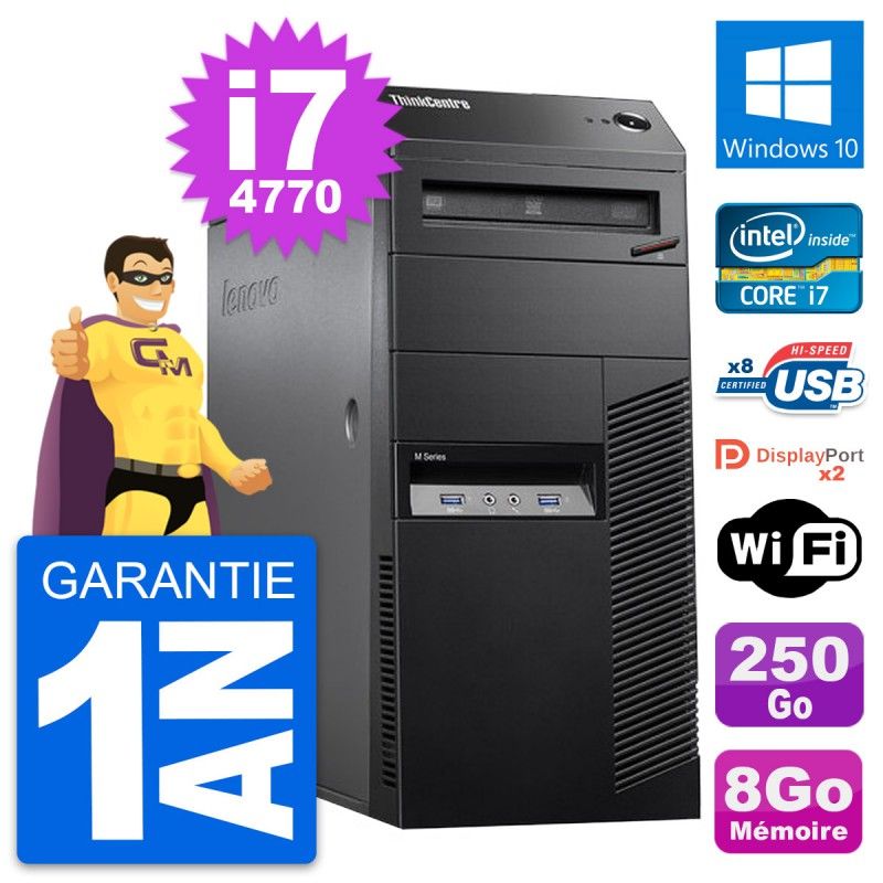 Lenovo ThinkCentre M83 Core i7-4770 8GB RAM 250GB SSD Windows 10 WiFi Desktop PC