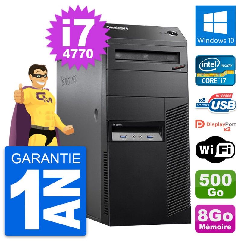 Lenovo ThinkCentre M83 Core i7-4770 8GB RAM 500GB HDD Windows 10 WiFi Desktop PC