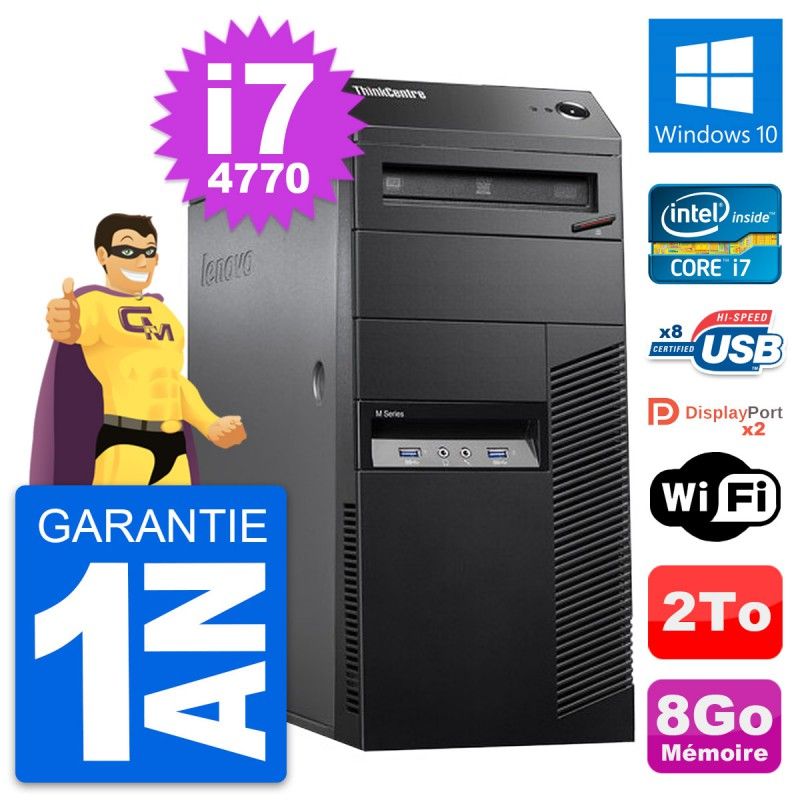 Lenovo ThinkCentre M83 Desktop PC - Intel i7-4770, 8GB RAM, 2TB HDD, Windows 10, WiFi