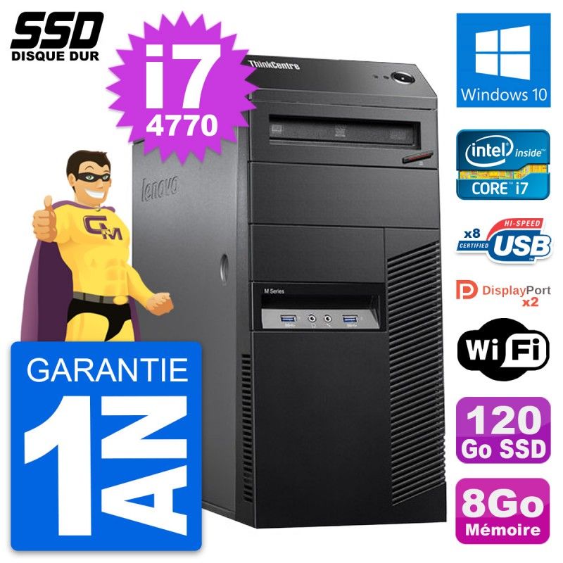 Lenovo ThinkCentre M83 Desktop PC - Intel i7-4770, 8GB RAM, 120GB SSD, Windows 10, WiFi