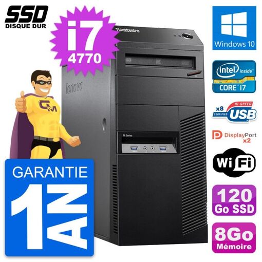 Lenovo ThinkCentre M83 Desktop PC - Intel i7-4770, 8GB RAM, 120GB SSD, Windows 10, WiFi