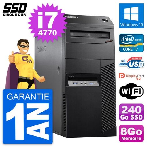 Lenovo ThinkCentre M83 Desktop PC - Intel i7-4770, 8GB RAM, 240GB SSD, Windows 10, WiFi