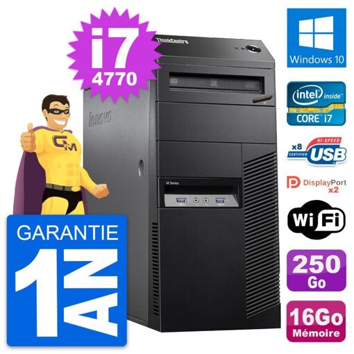 Lenovo ThinkCentre M83 Desktop PC - i7-4770, 16GB RAM, 250GB HDD, Windows 10, WiFi