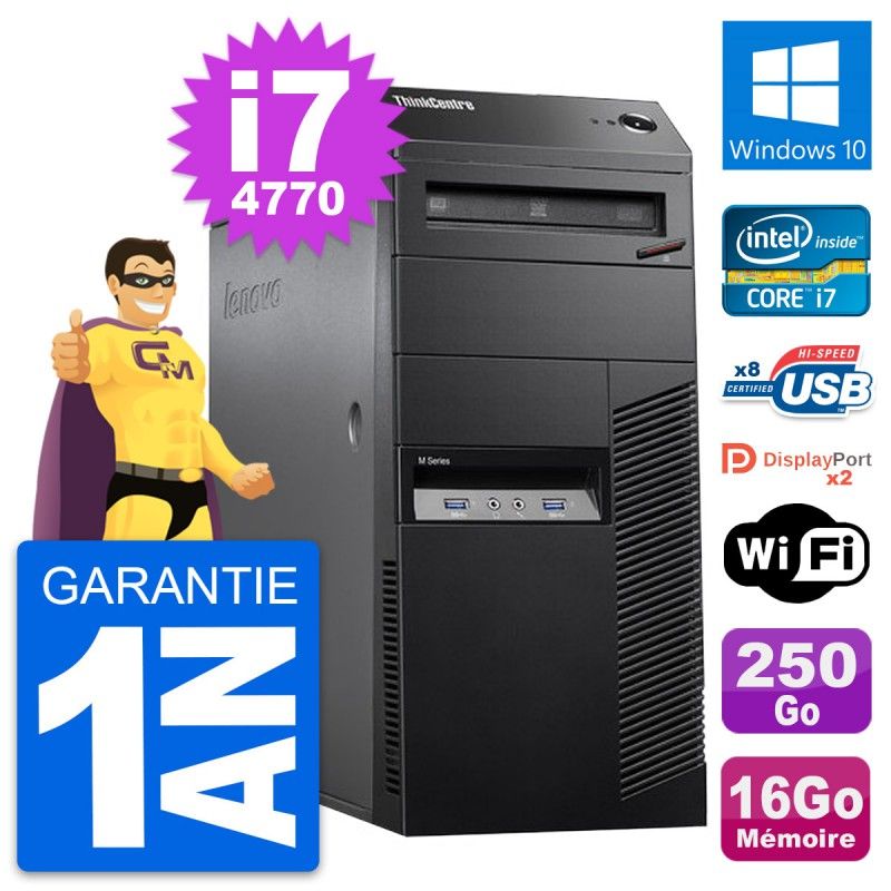 Lenovo ThinkCentre M83 Desktop PC - i7-4770, 16GB RAM, 250GB HDD, Windows 10, WiFi