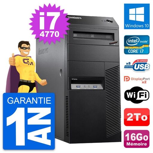 Lenovo ThinkCentre M83 Desktop PC - Intel i7-4770, 16GB RAM, 2TB HDD, Windows 10, WiFi