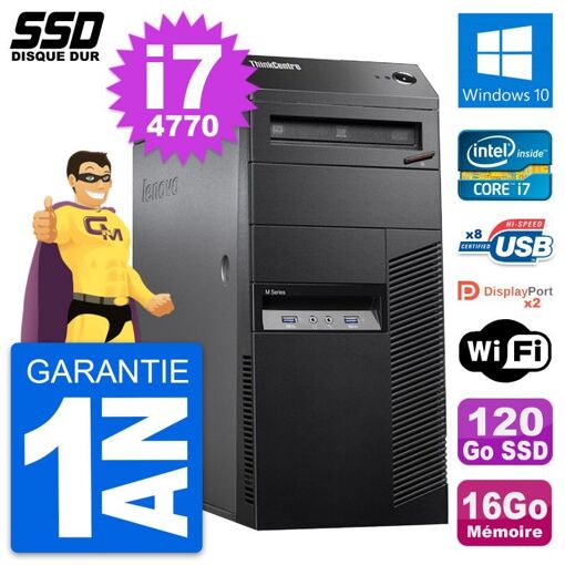 Lenovo ThinkCentre M83 Desktop Computer - Intel i7-4770, 16GB RAM, 120GB SSD, Windows 10, Wifi