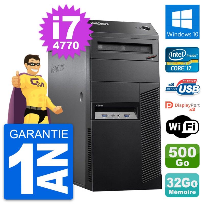 Lenovo ThinkCentre M83 Desktop PC - i7-4770, 32GB RAM, 500GB HDD, Windows 10, WiFi