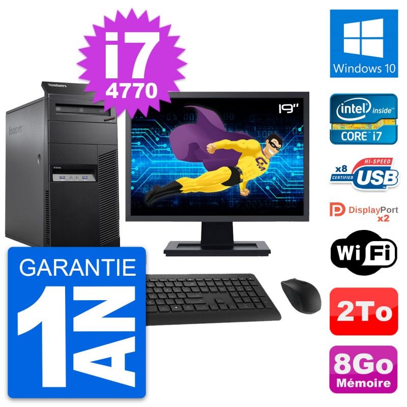 Lenovo M83 Desktop Computer - 19" Screen, Core i7-4770, 8GB RAM, 2TB HDD, Windows 10, WiFi