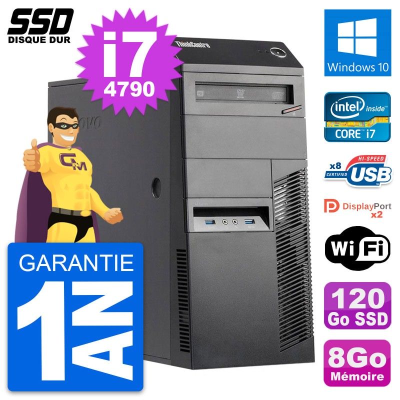 Lenovo ThinkCentre M83 Desktop PC - Intel i7-4790, 8GB RAM, 120GB SSD, Windows 10, WiFi