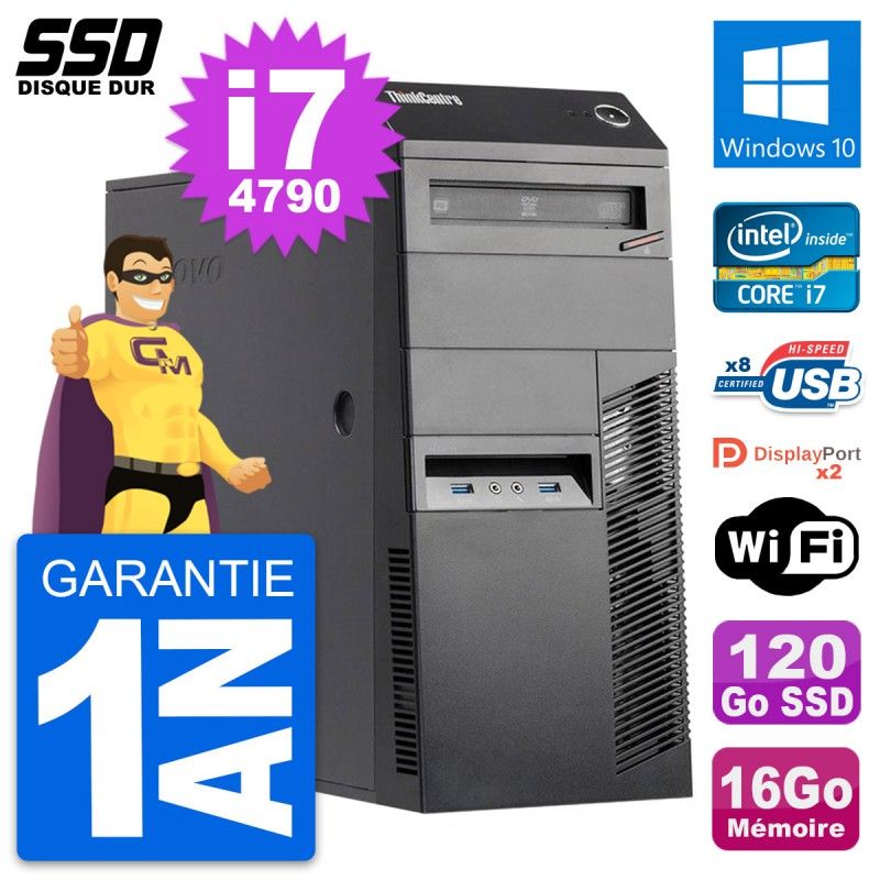 Lenovo ThinkCentre M83 Desktop Computer - Intel i7-4790, 16GB RAM, 120GB SSD, Windows 10, Wifi