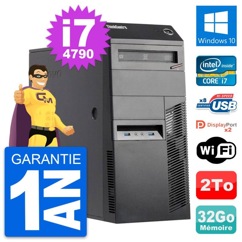 Lenovo ThinkCentre M83 Desktop PC - Intel i7-4790, 32GB RAM, 2TB HDD, Windows 10, WiFi