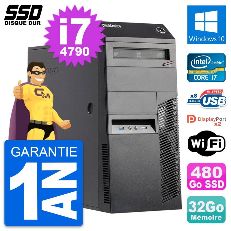Lenovo ThinkCentre M83 Desktop PC - Intel i7-4790, 32GB RAM, 480GB SSD, Windows 10, WiFi
