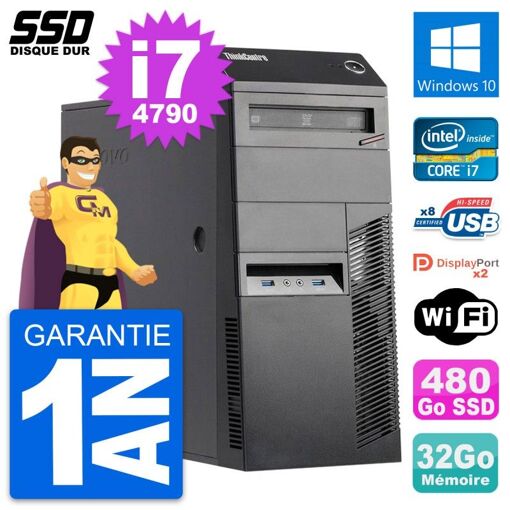 Lenovo ThinkCentre M83 Desktop PC - Intel i7-4790, 32GB RAM, 480GB SSD, Windows 10, WiFi