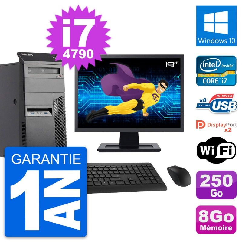 Lenovo ThinkCentre M83 Desktop PC - 19" Screen, Intel i7-4790, 8GB RAM, 250GB HDD, Windows 10, WiFi