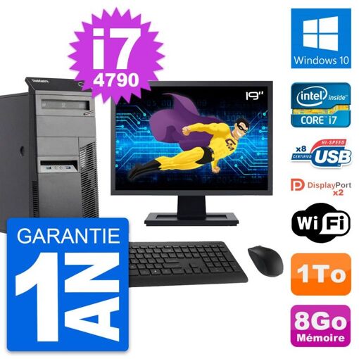 Lenovo M83 Desktop PC - 19" Screen, Core i7-4790, 8GB RAM, 1TB HDD, Windows 10, WiFi