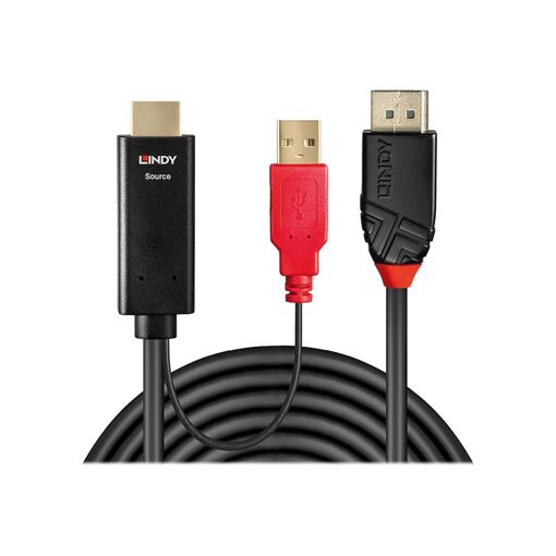 Cable de vídeo/audio activo Lindy - 2 m, USB a DisplayPort macho, negro